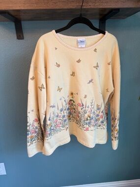 Vintage 90s Butterfly Wildflower Sweatshirt Artisans USA Cottagecore XL